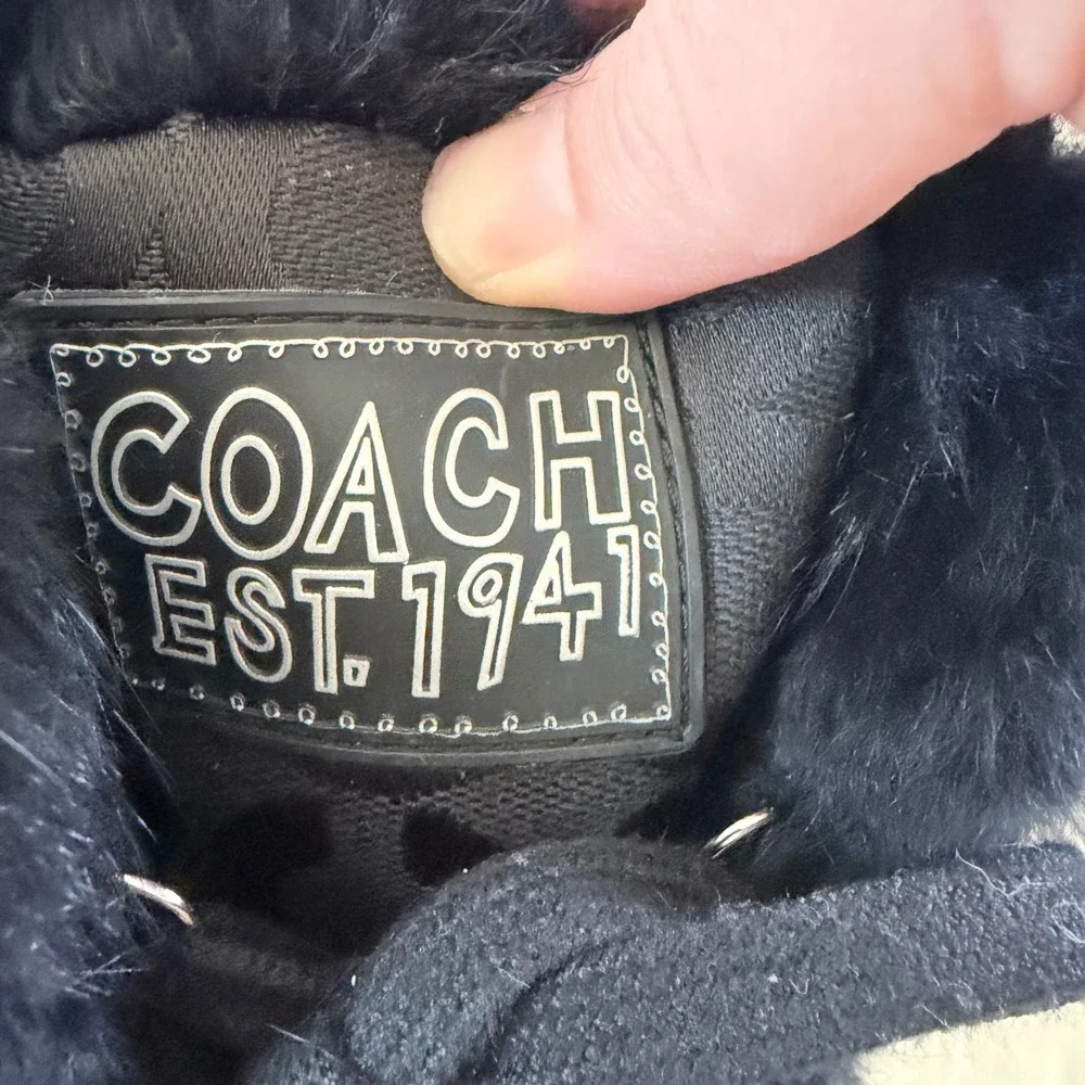 Coach Jennie Black Signature Monogram Quilted Faux Fur Snow Boots Q522 Womens 7B